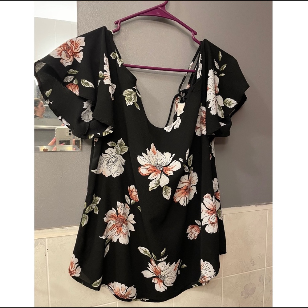 Black floral off the shoulder top